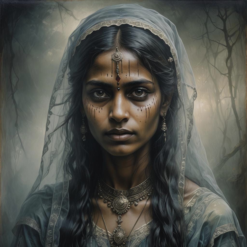 Ethereal Indian Girl Portrait in Gothic Style