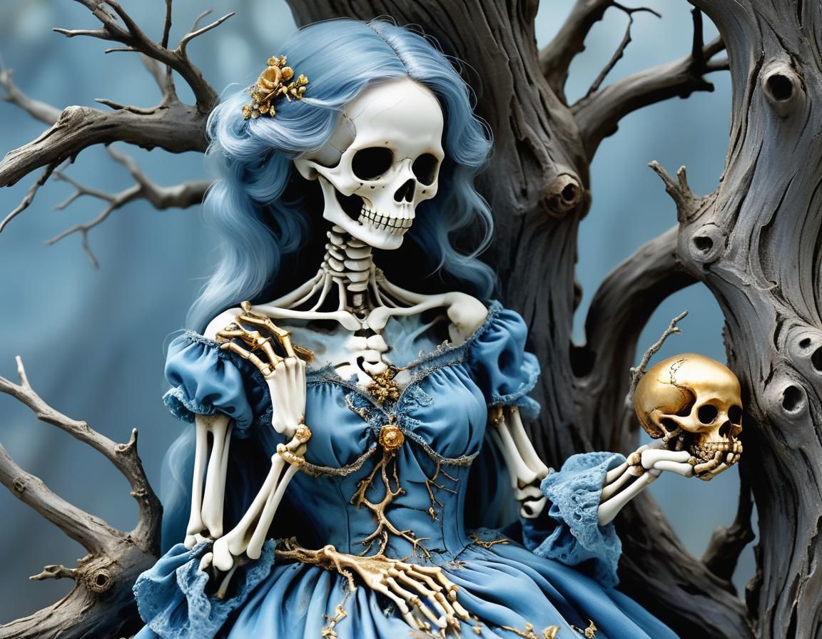 Skeleton with Skull and Clown in Anime Style