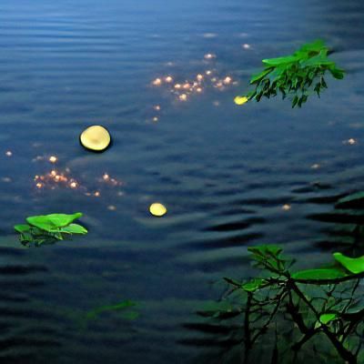 Moonlit Lake with Fireflies at Night
