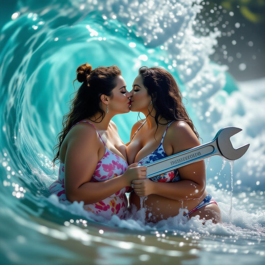 Passionate Kiss Interrupted by a Wave: Professional Photo