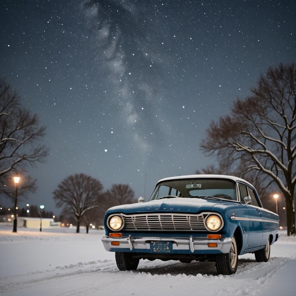 1960 Ford Falcon Under Starry Bokeh Sky