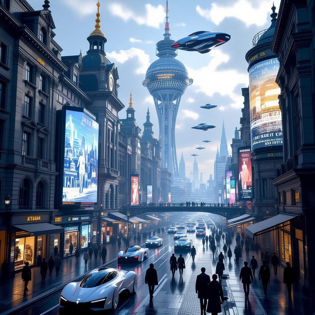 Neo-Brussels 2150: Futuristic Art Deco Street Scene