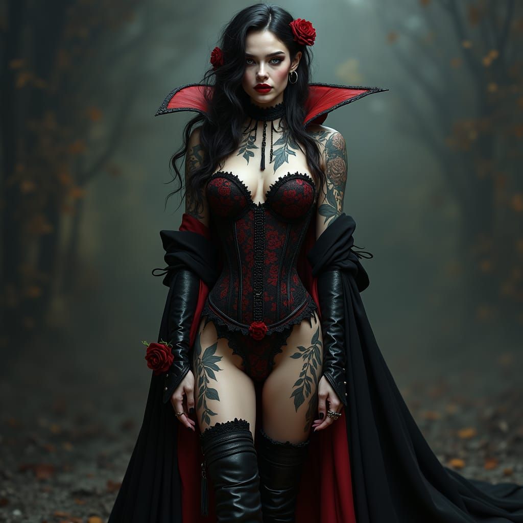 Mysterious Vampire in Crimson and Lace: High-Fantasy Art