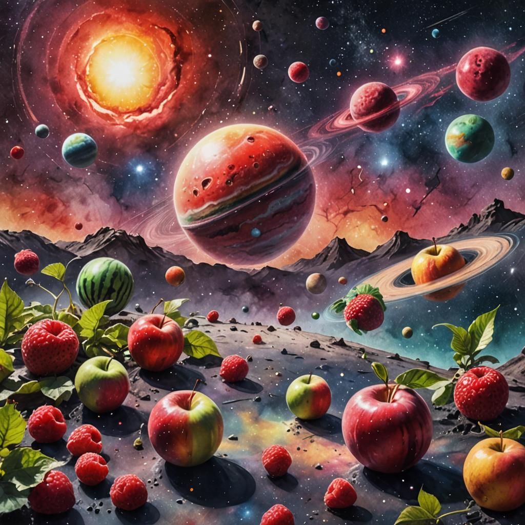 Fruit Solar System in Tachisme Brushwork