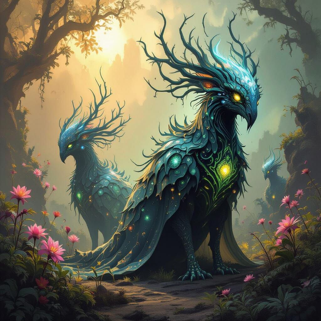 Magical Creatures and Flora in Fantastical Concept Art Style
