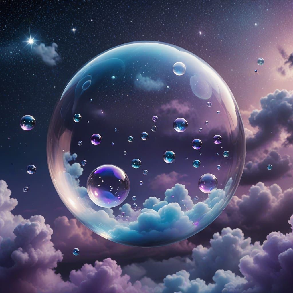 Dreamlike Bubble Floating in a Diamond Starry Sky