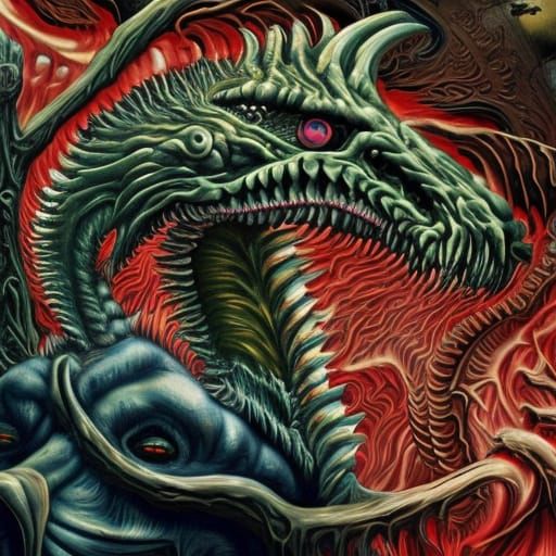 Spooky Woodpeckersaurus in Dreadful Lowbrow Horror Art