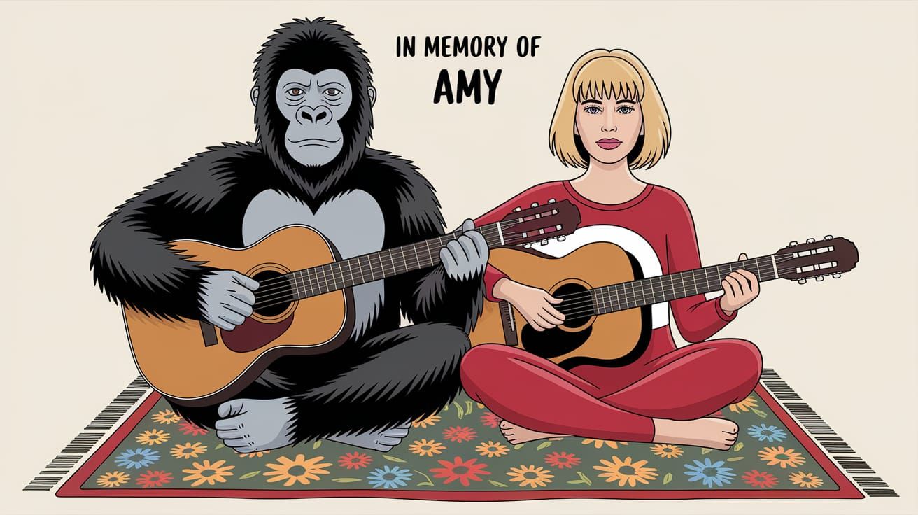 Hippie Couple in Animal Suits Play Guitar on Tapestry