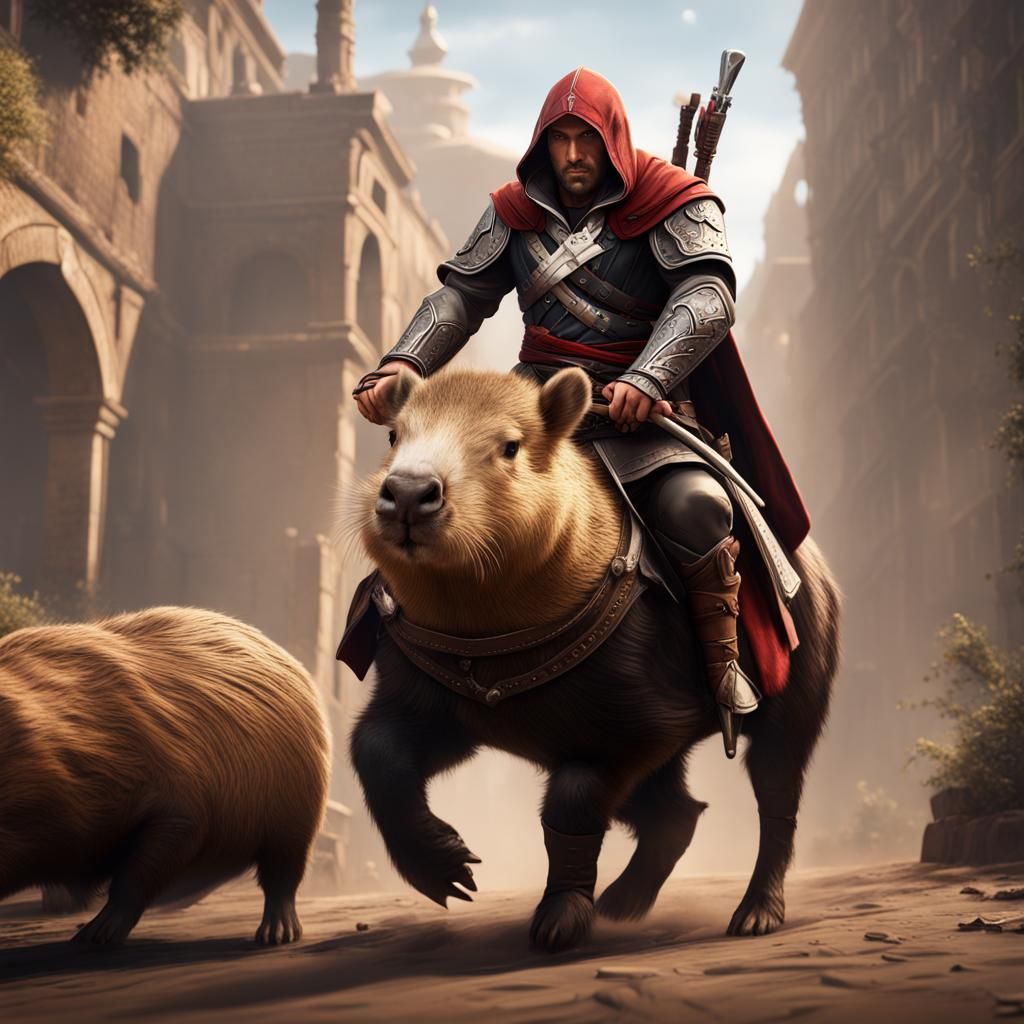 Ezio Auditore and Capybara: Fantasy Concept Art