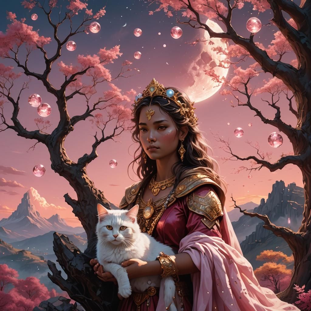 Goddess with Cat in Fantasy Matte Painting