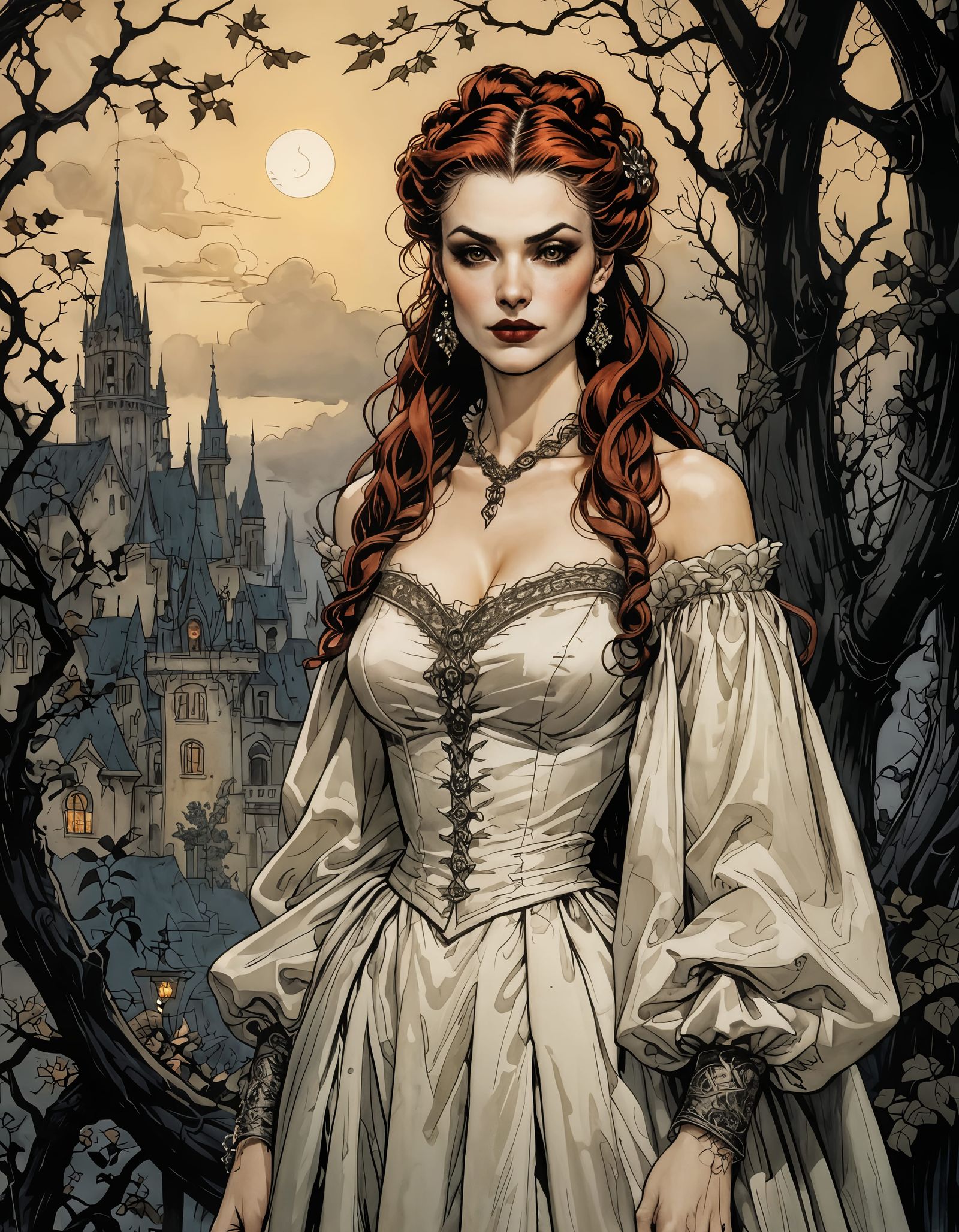 Enchanting Vampire Woman in Comic Book Art Style
