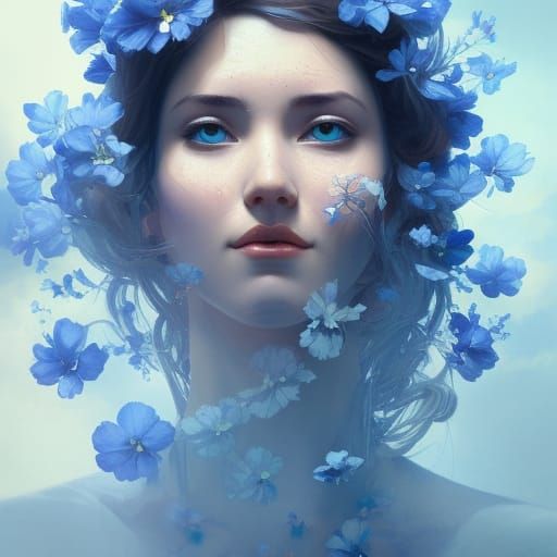 Blooming Woman Portrait in Art Nouveau Style