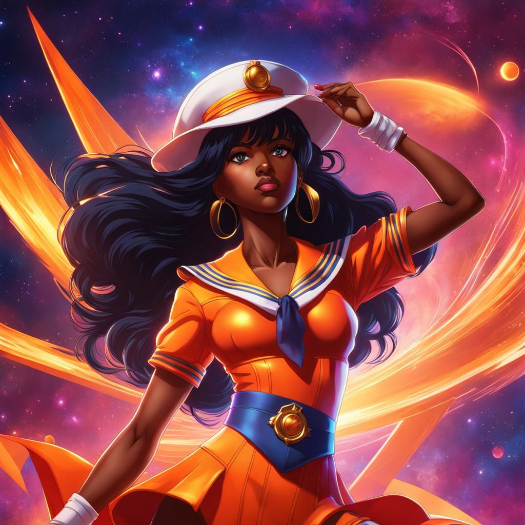 Hyperrealistic Sailor Venus as Sailor Mars in Galaxy
