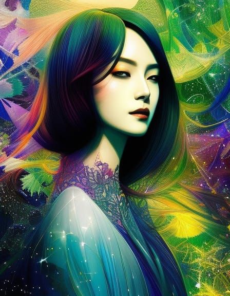 Creative Portrait with Shiny Aura in Digital Painting Style