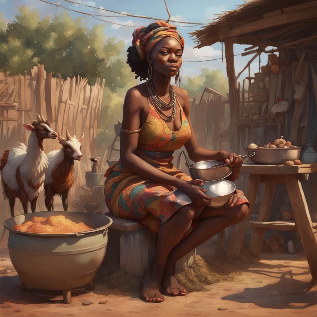 African Woman Cooking: Detailed Portrait in 8K