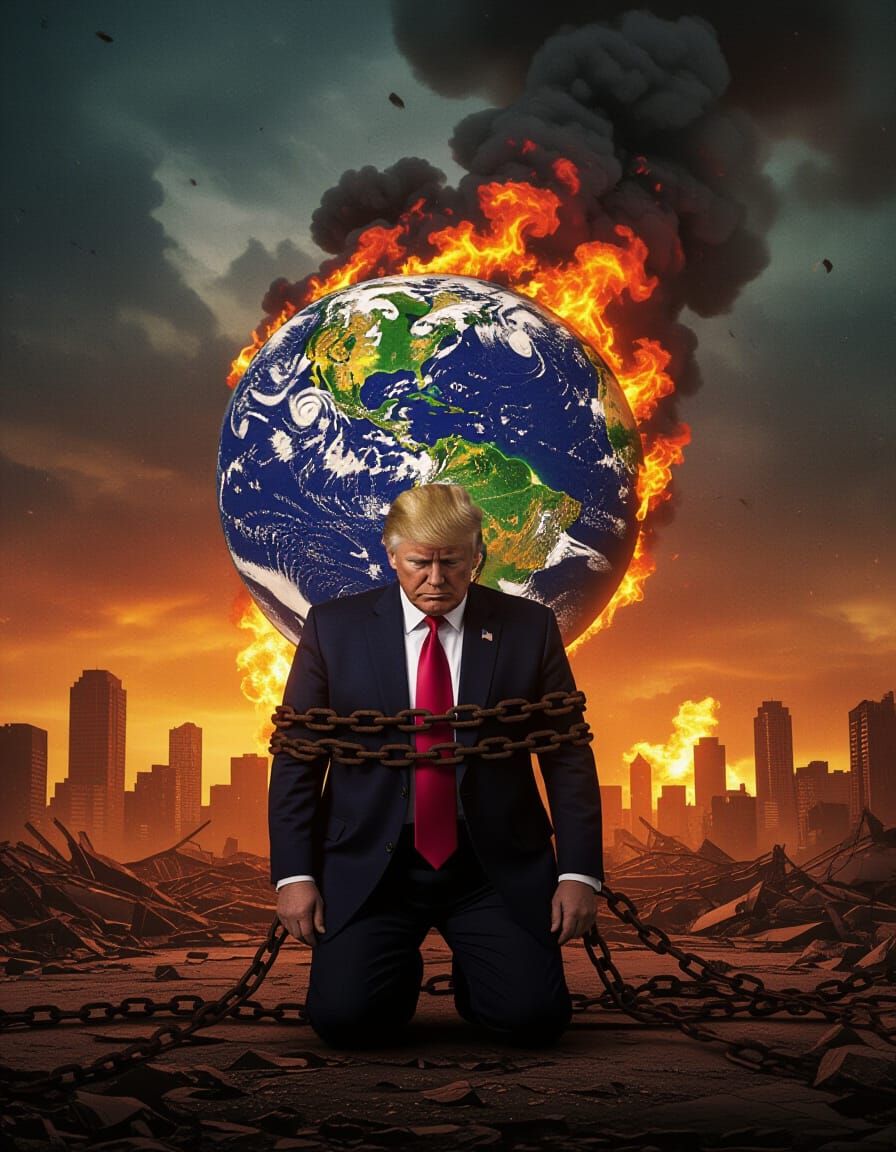 Man Crushed Under Destroyed Earth in Chains