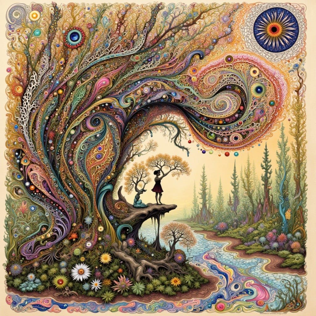 Surreal Fractal Tree Morph with Vogue Model in Kimono