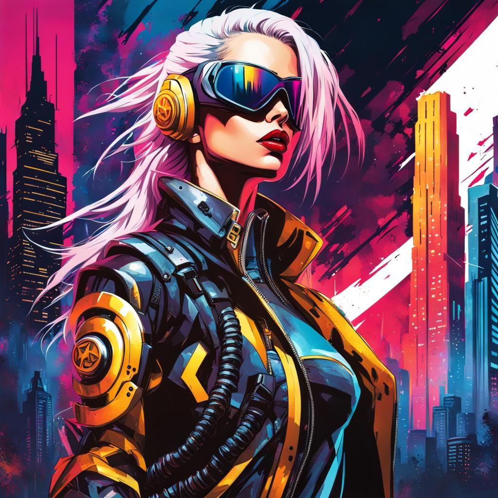 Cyberpunk Razorgirl in Dystopian Cityscape
