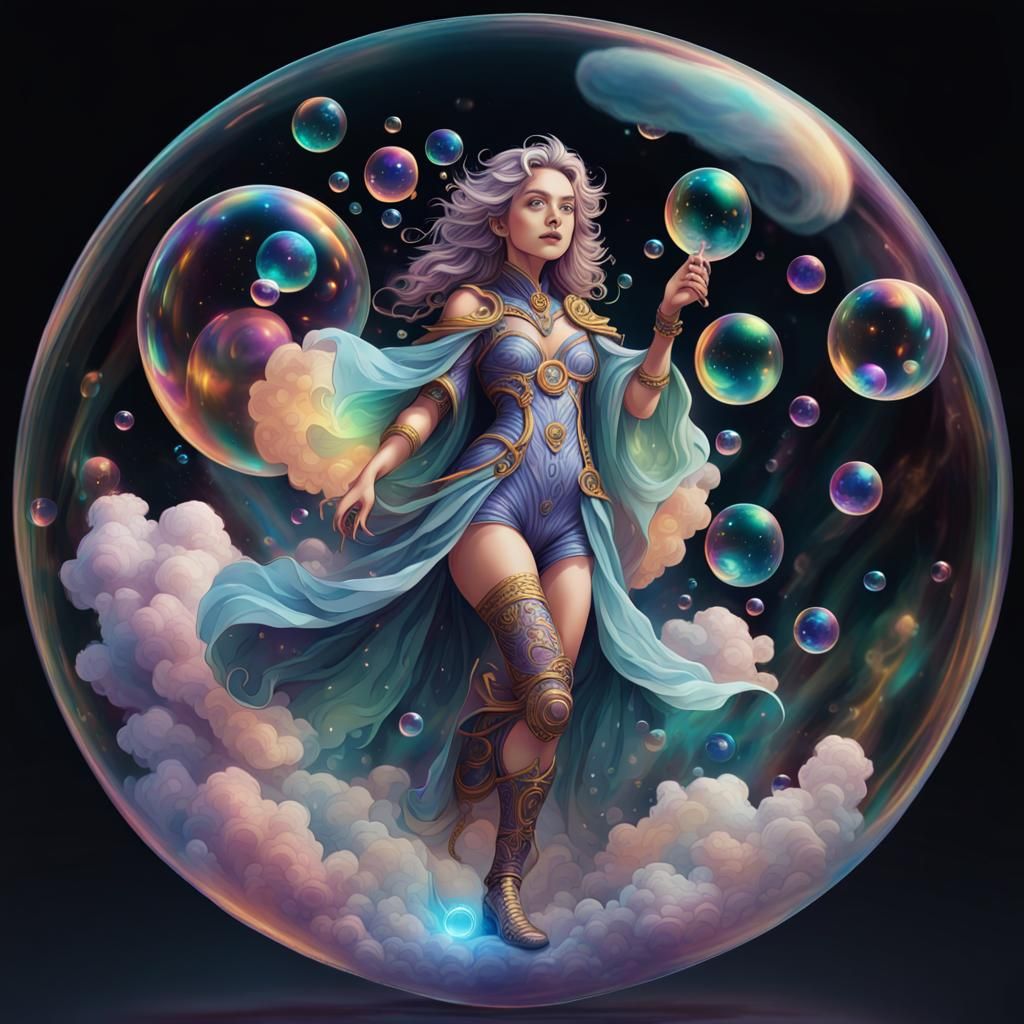 Adorable Bubble Wizard Casting Spells: Astral Illustration