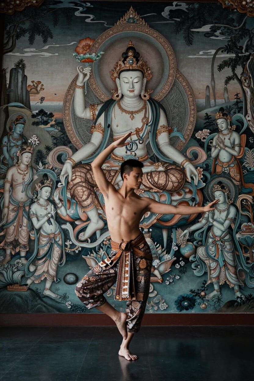 Hyperrealistic Temple Dance in Buddhist Temple