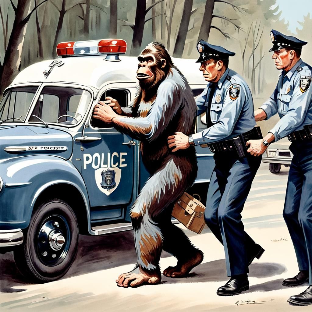 Bigfoot's Arrest: A 1950s Illustration