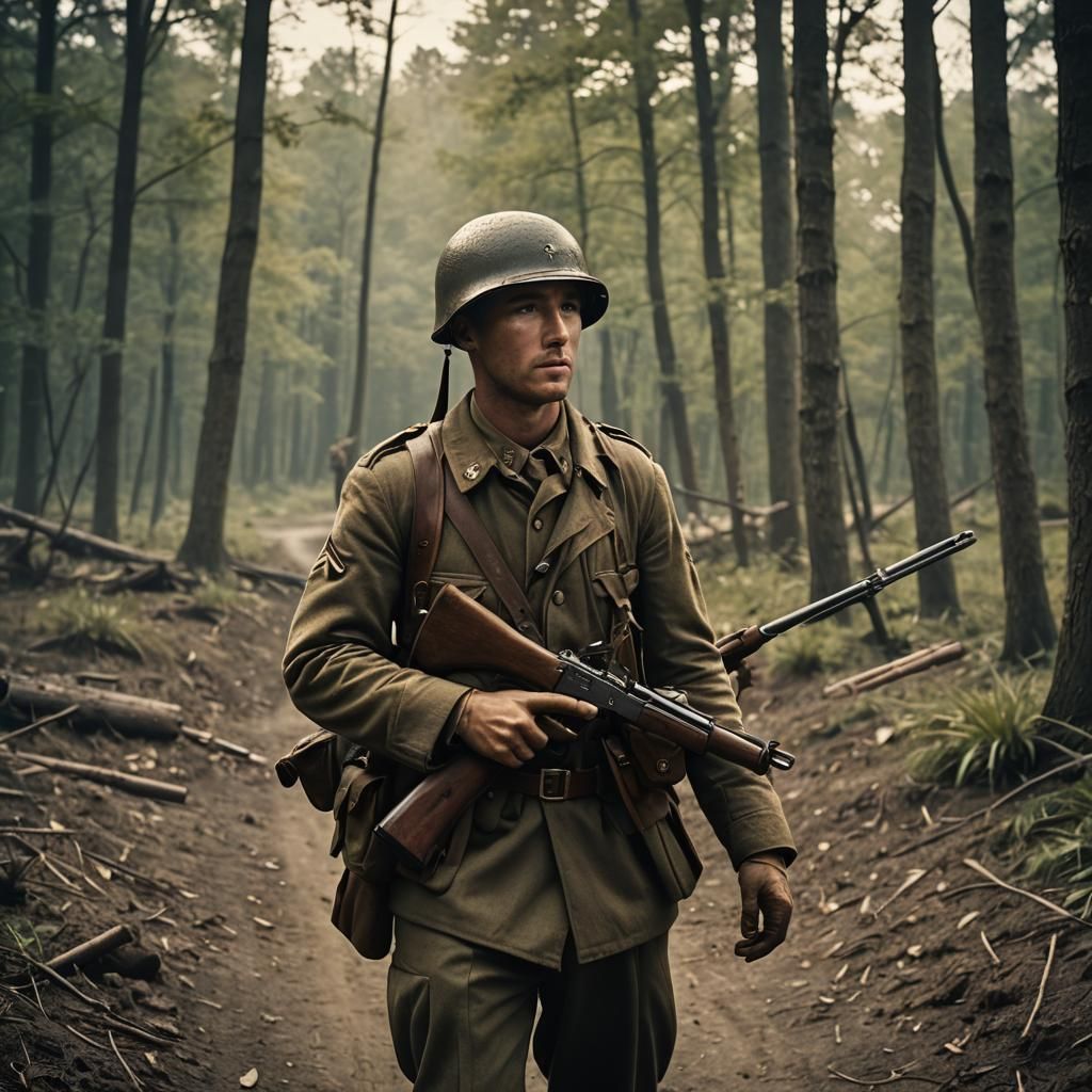 WWII Soldier with M1 Garand in Cinematic Style