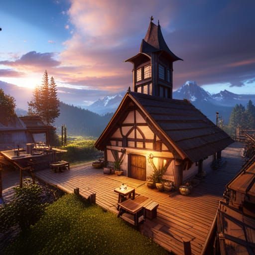 Medieval Village with Training Camp in 3D