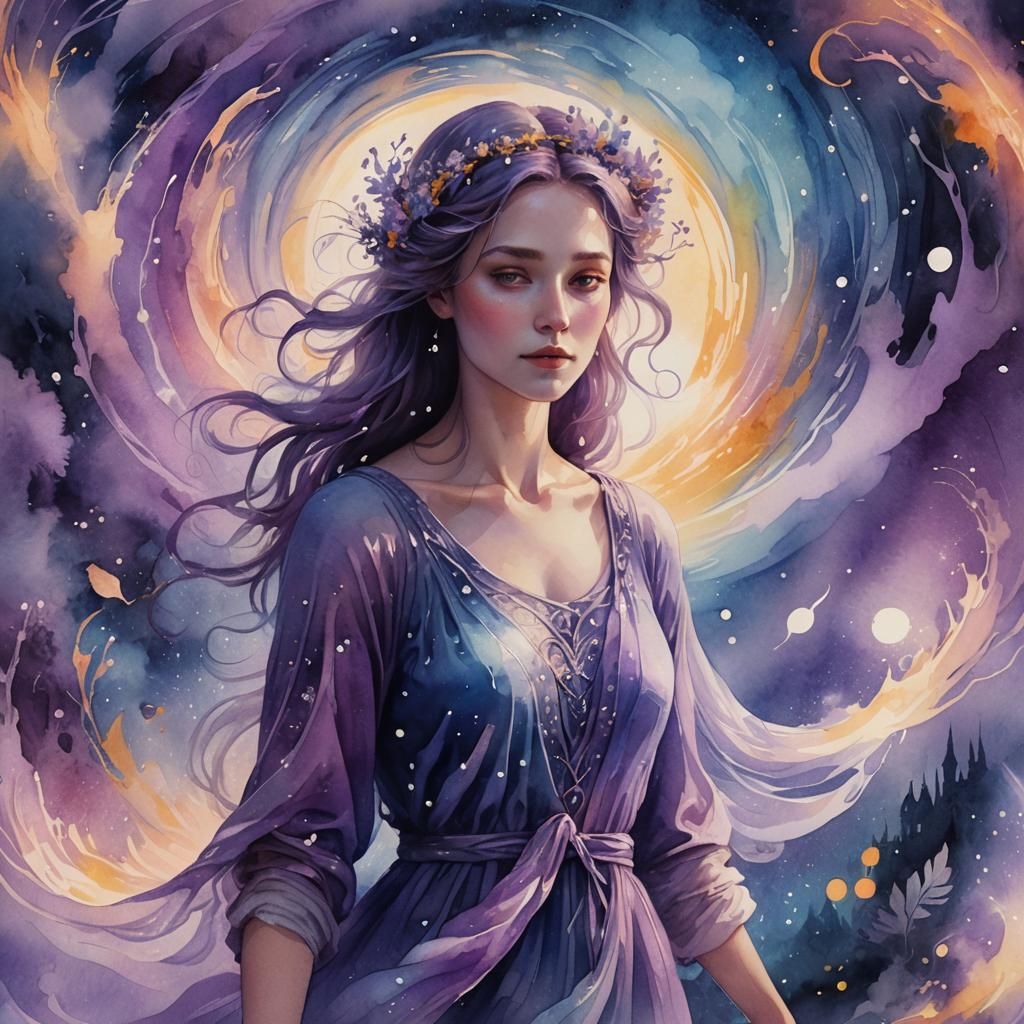 Ethereal Soul in Mystical Watercolour Landscape