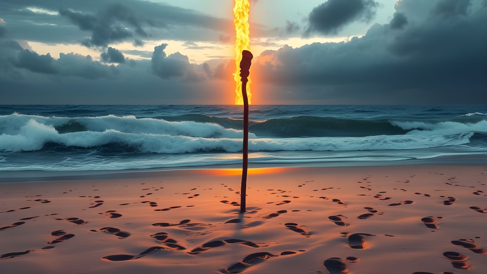 Moses' Staff on the Beach with Pillar of Fire