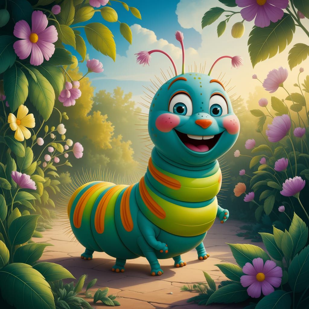 Playful Caterpillar Dances in Sunny Garden