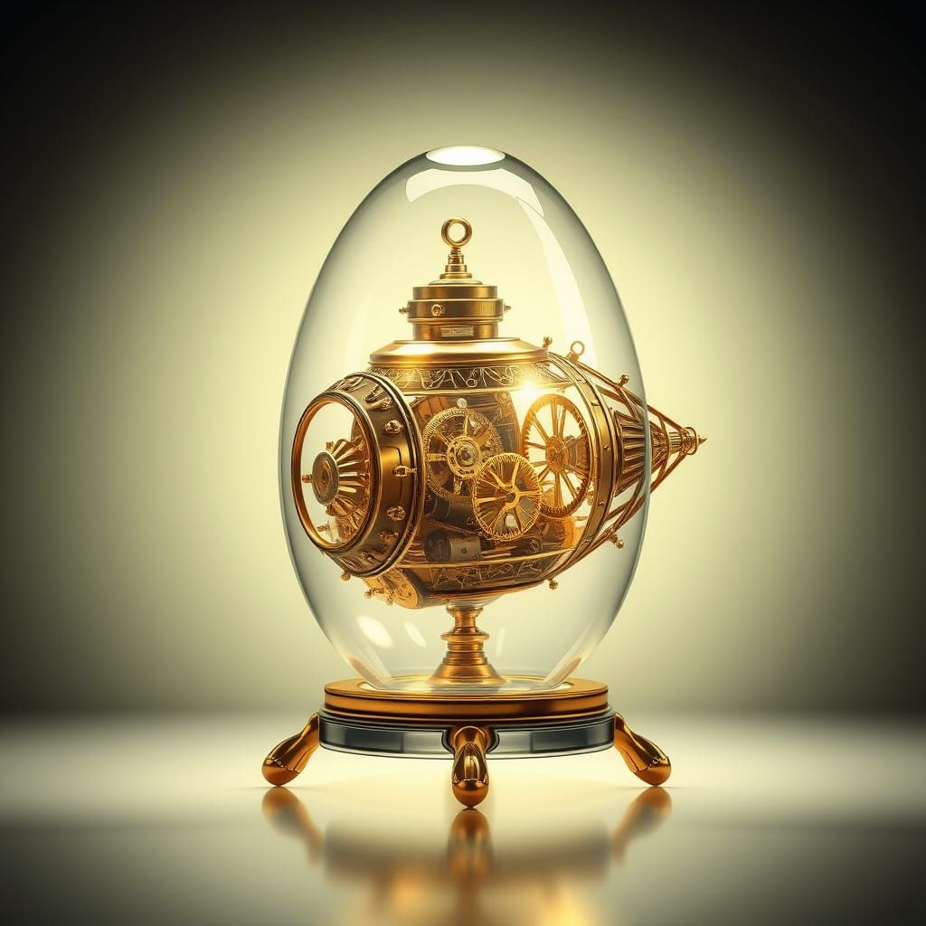 Intricate Spaceship in Crystal Lamp, Steampunk Art Nouveau S...