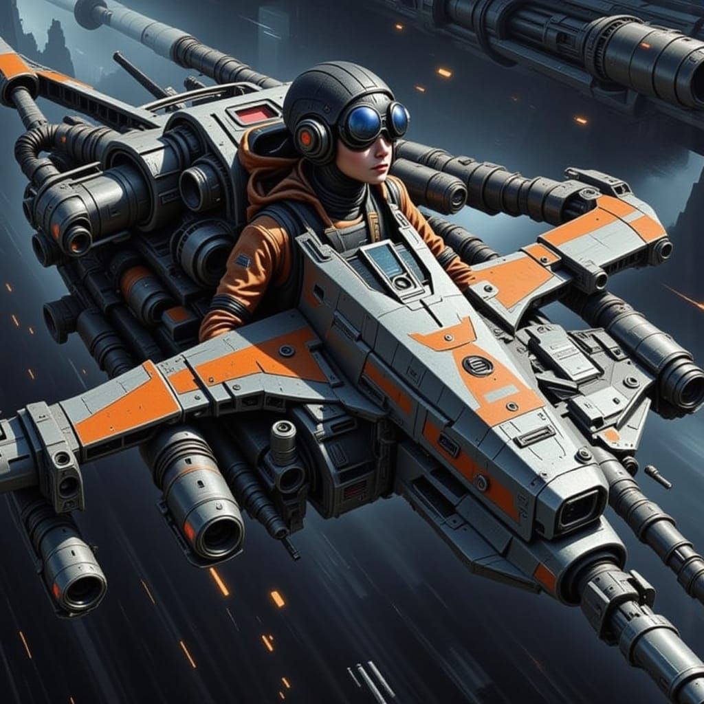 X-Wing Fighter Soaring Through Space in Sci-Fi Style