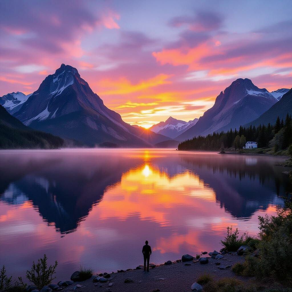 Breathtaking Sunset Over Mountain Lake