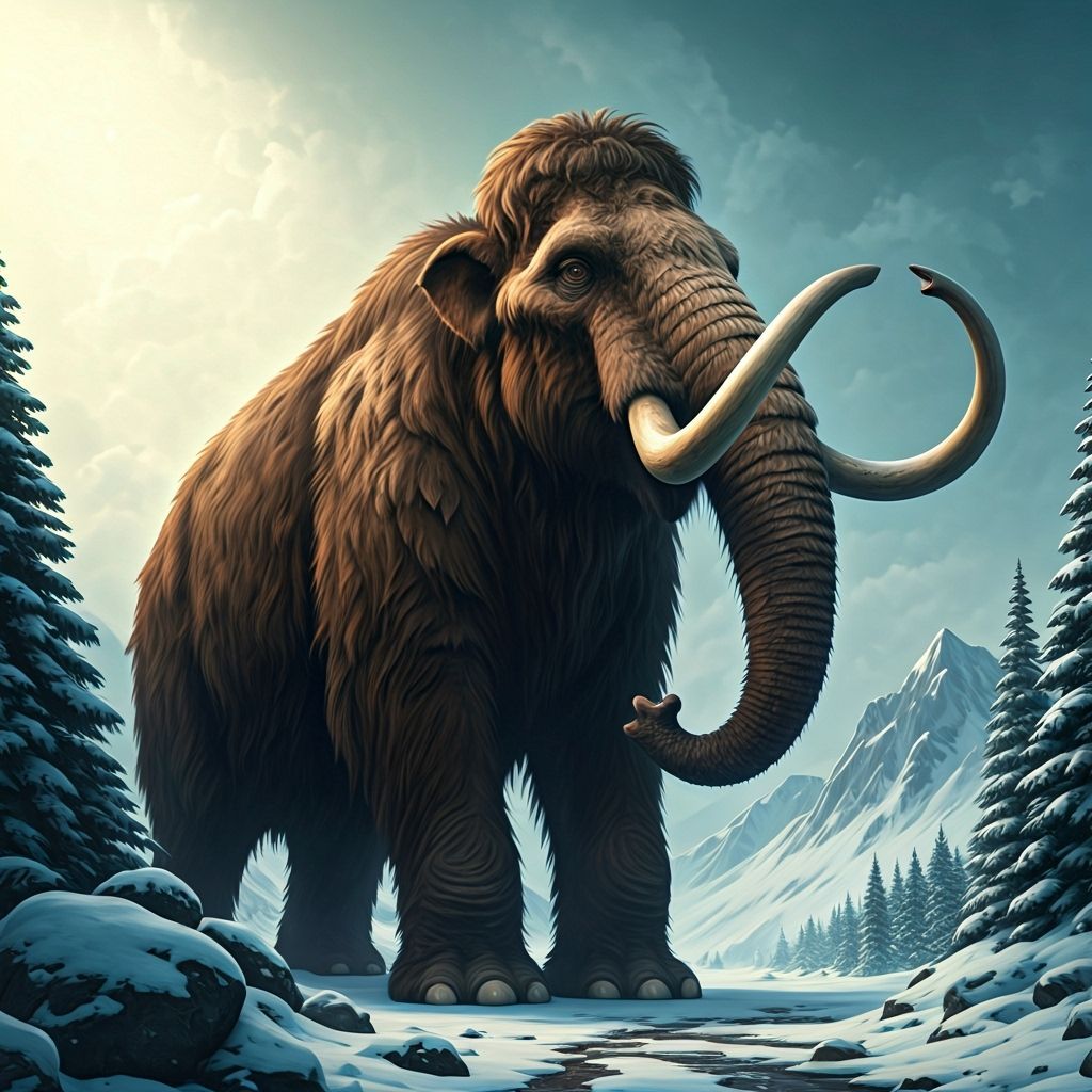 Woolly Mammoth in Snowy Valley