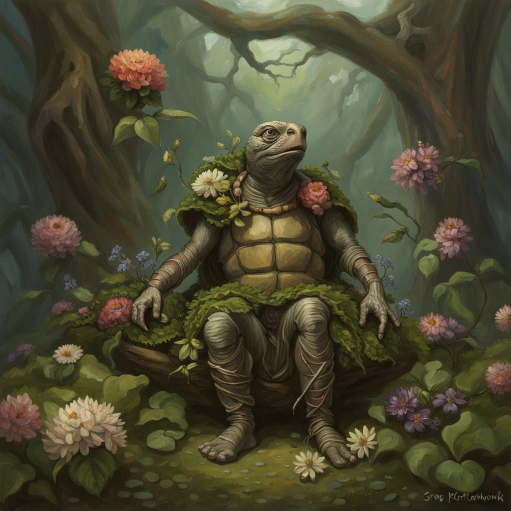 Turtle Druid in Flourishing Wildlife, Greg Rutkowski Style
