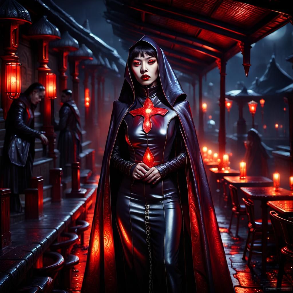 Asian Vampire Nun Concept Art in Dark Fantasy Style