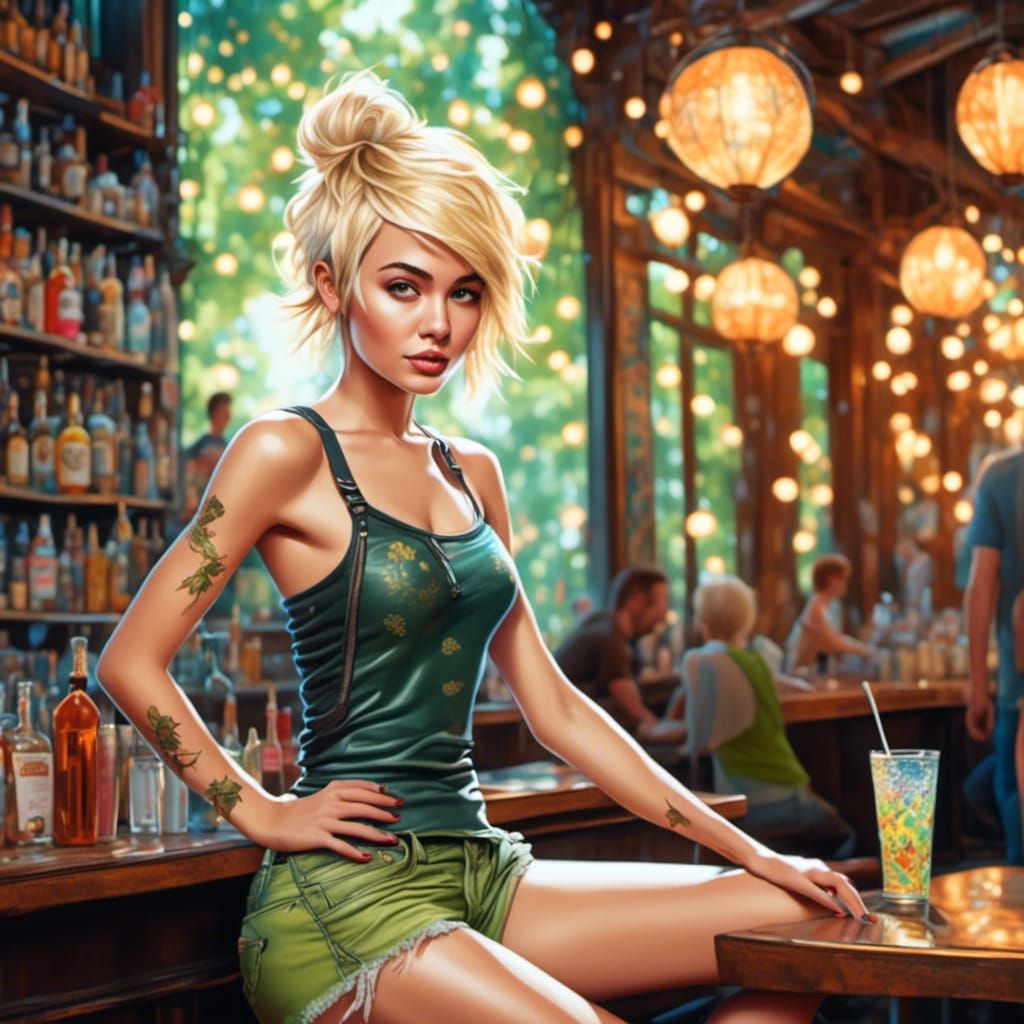 Pixie in a Bar with Spiky Hair