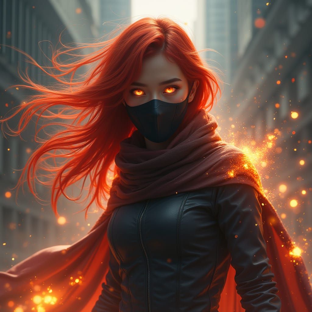 Fiery Woman in Ethereal Energy and Flames