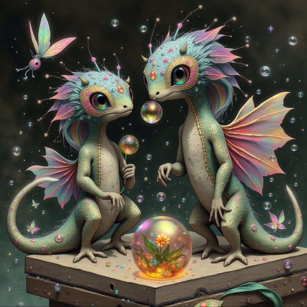 Whimsical Bookshelf Worlds with Curious Little Dragons and S...