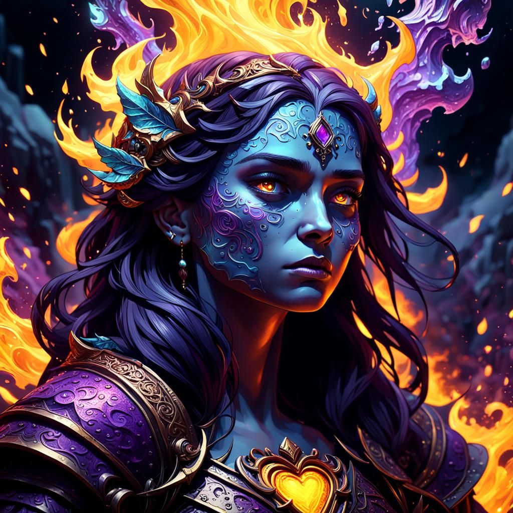 Fiery Soul Melts Icy Heart, a Dark Fantasy Artwork