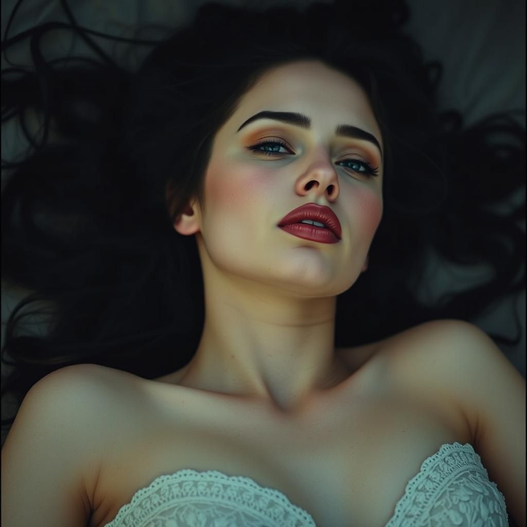 Porcelain Woman Longing in Cinematic Film Still