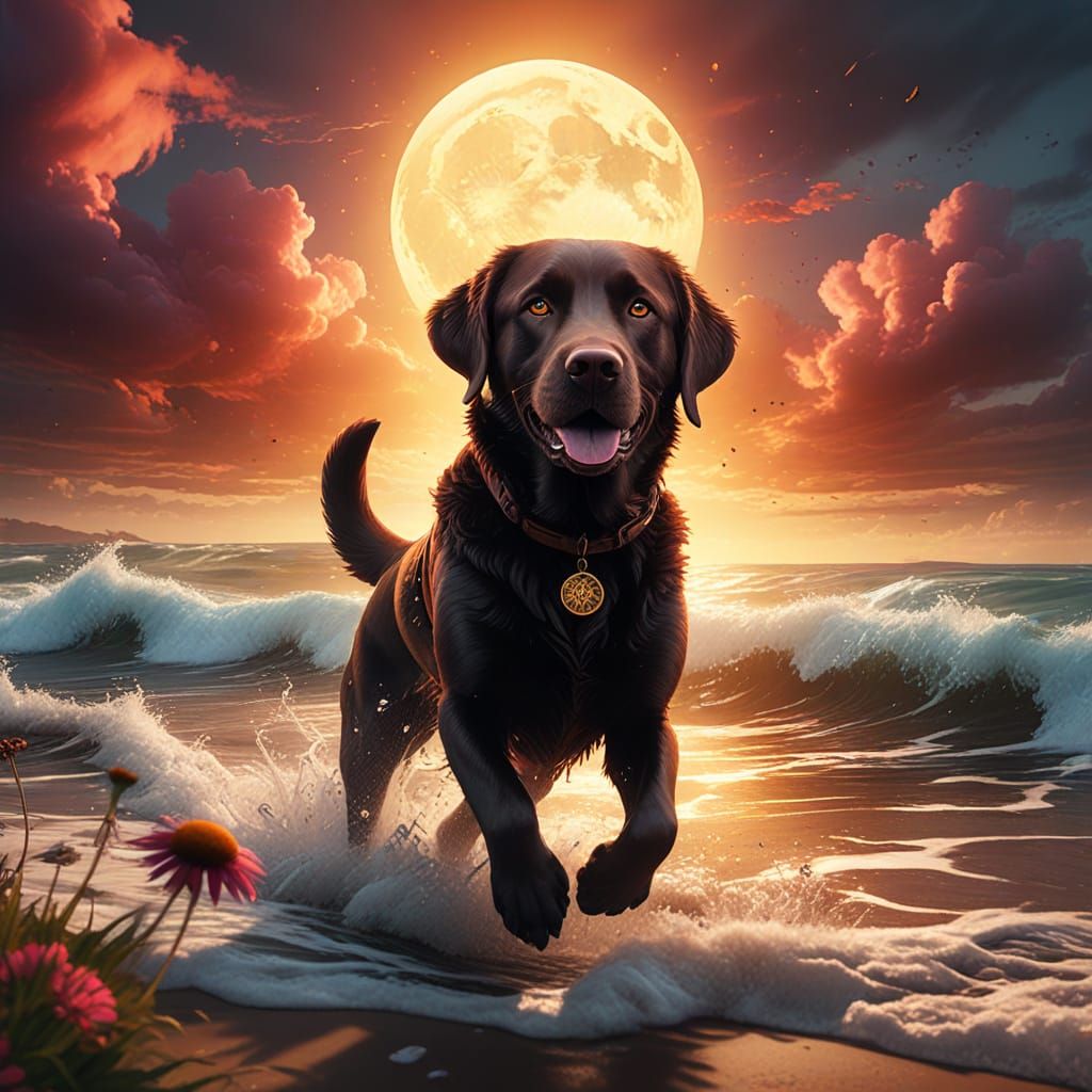 Labrador Retriever Hybrid Runs on Fairy Tale Beach