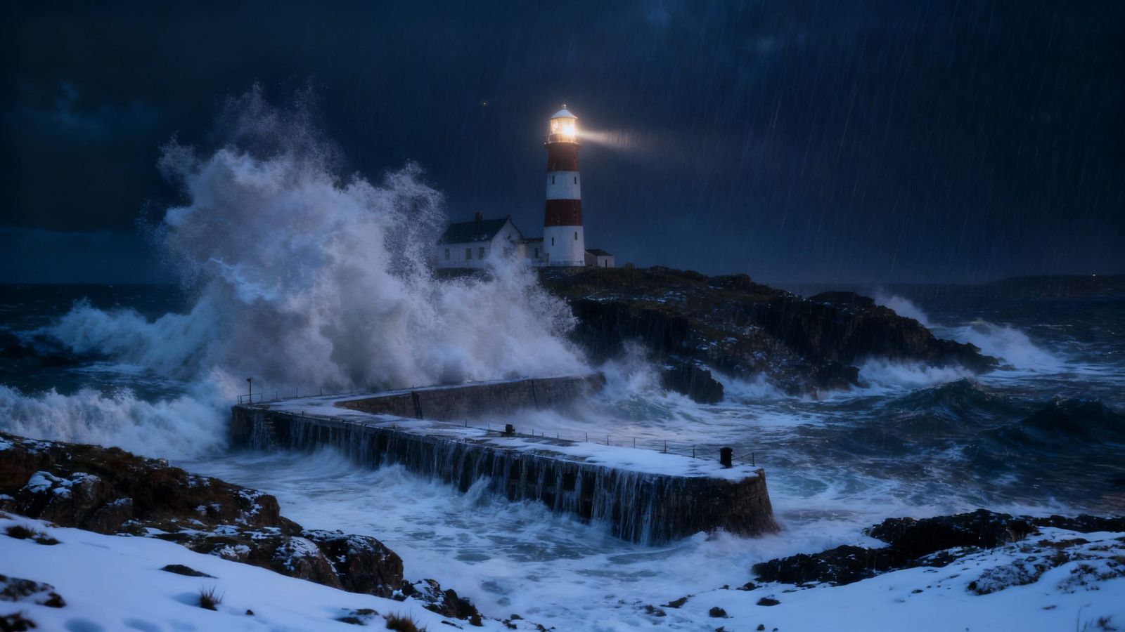 Stormy Scottish Lighthouse at Night - Photorealistic