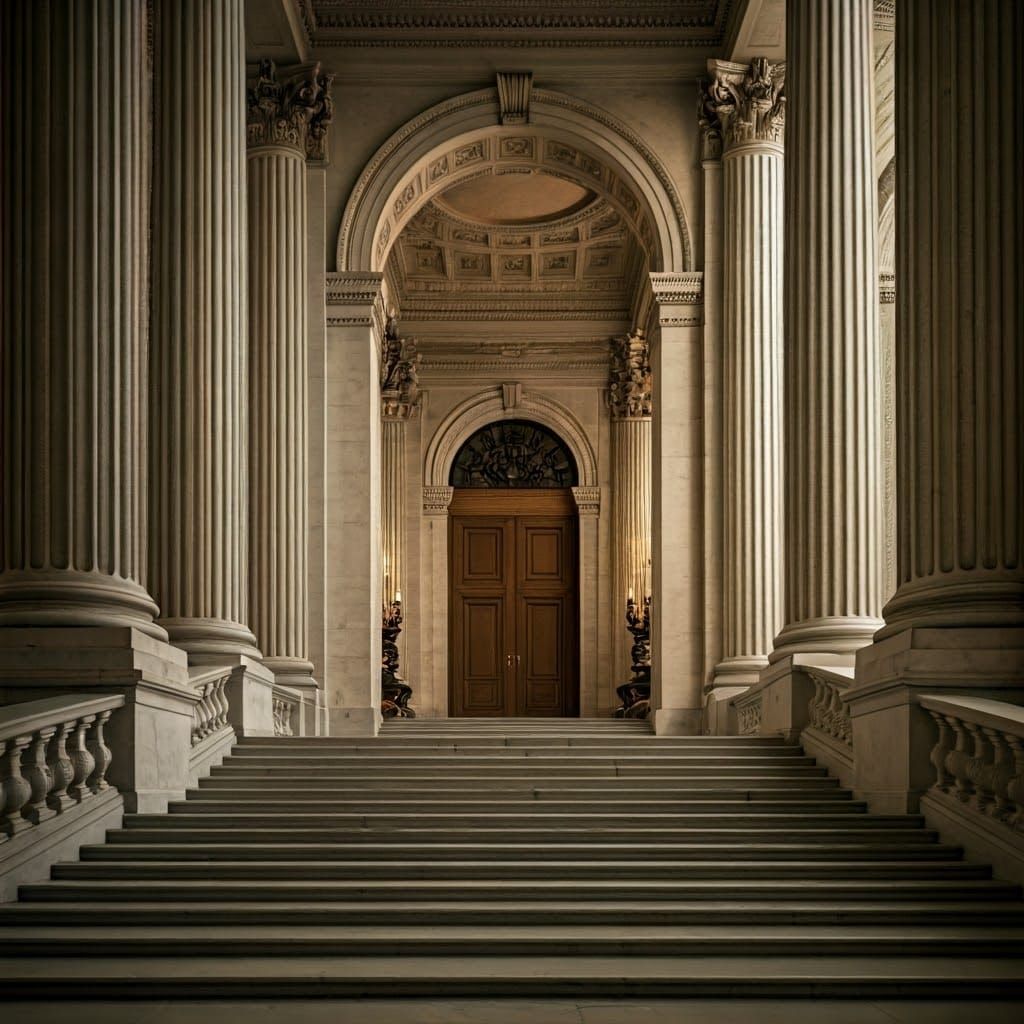 Neoclassical Palace: Marble Staircase in Cinematic Style