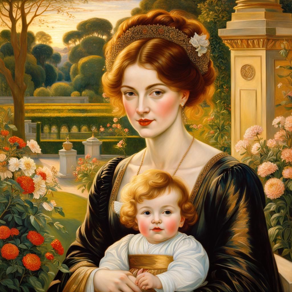 Mother and Child in Rossetti Style