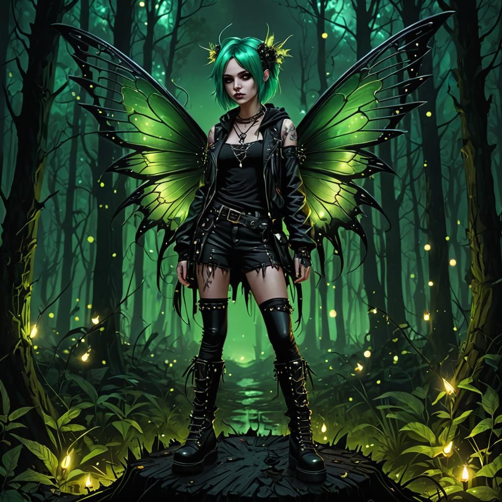 Punk Fairy in Gothic Forest Digital Art