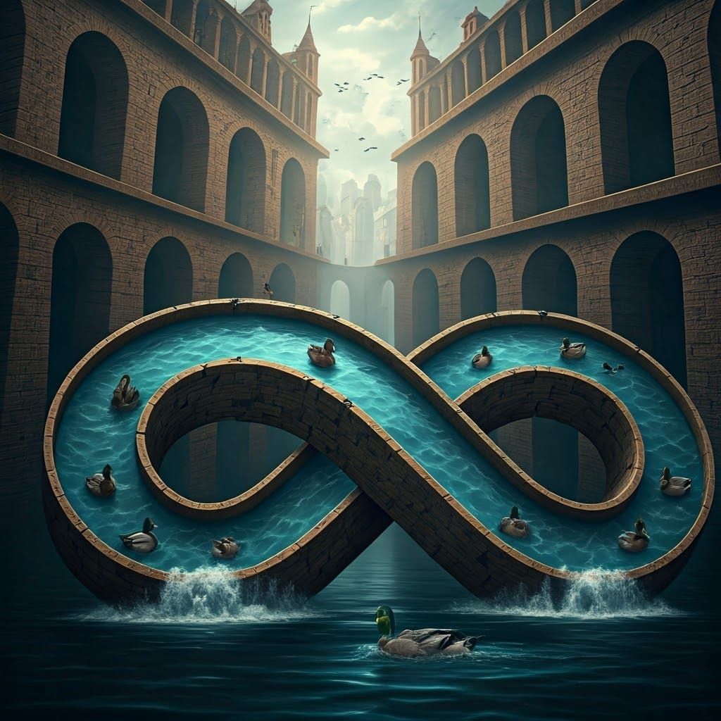 Escher-Inspired Infinity Waterway with Swimming Ducks