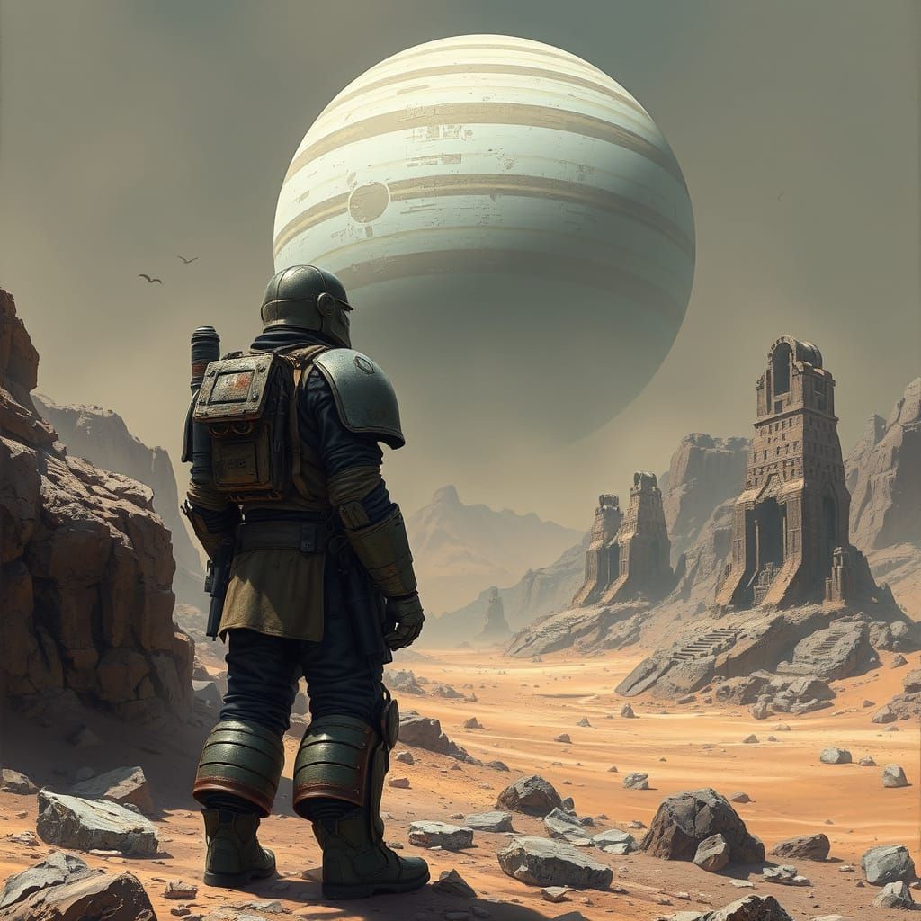 Bounty Hunter on Alien Planet in Sci-Fi Style