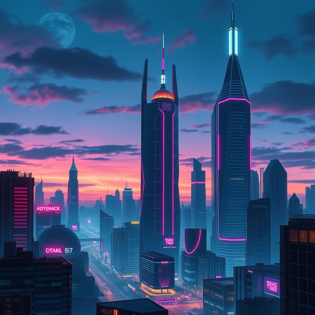 Sleek Cyberpunk Cityscape at Dusk