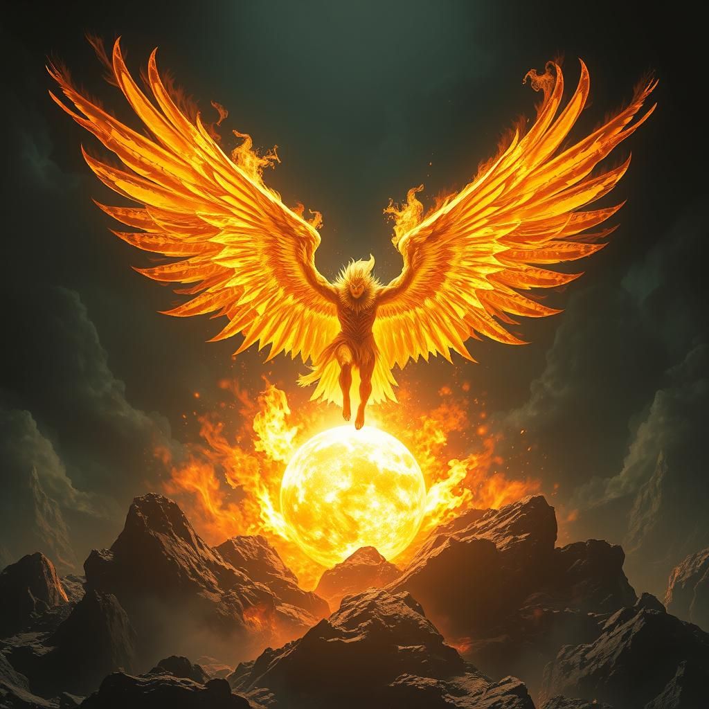 Fiery Golden Wings Summoned by Zeus: Digital Painting
